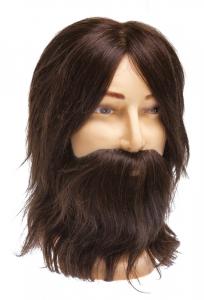 Голова-манекен учебная мужская "шатен" для парикмахеров натуральные волосы с усами и бородой 35 см