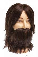 Голова-манекен учебная мужская "шатен" для парикмахеров натуральные волосы с усами и бородой 35 см